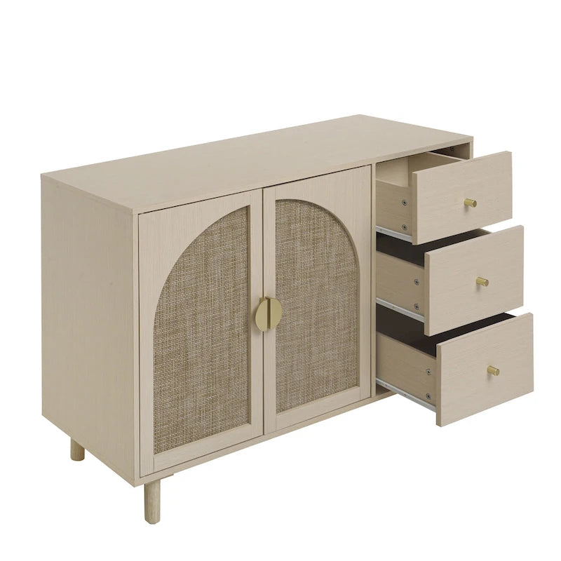 Modern 2-Door Storage Cabinet with 3 Drawers and Adjustable Shelves for Bedroom, Living Room, Study