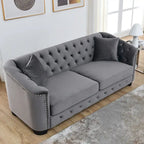 77 Chesterfield Velvet Button-tufted 3-Seater Sofa with Nailhead Decoration