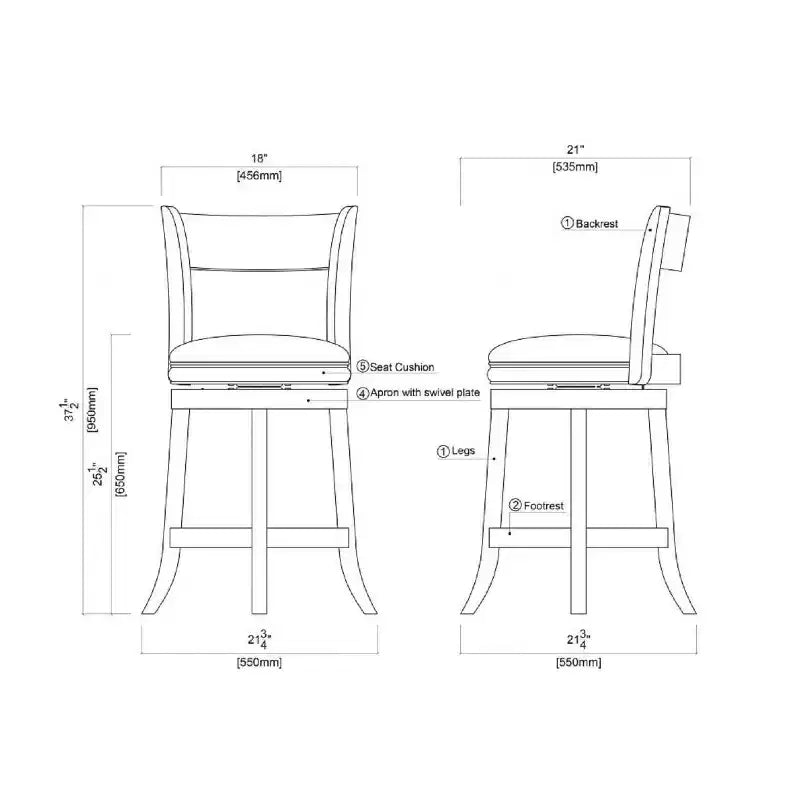 Tabouret de bar pivotant en bois massif Palmetto, hauteur comptoir, couleur Brandy - Boraam