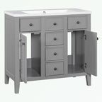 Bathroom Vanity with Ceramic Basin, Two Cabinets and Five Drawers