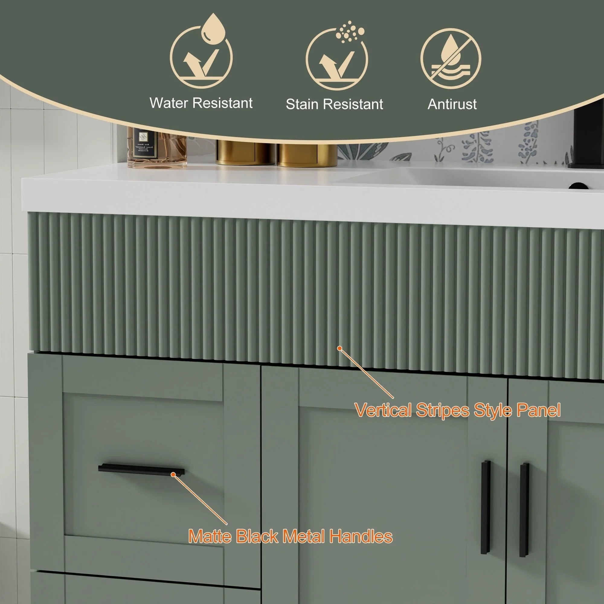Wavy Line 30/36/48 Bathroom Vanity Set with Sink & Faucet