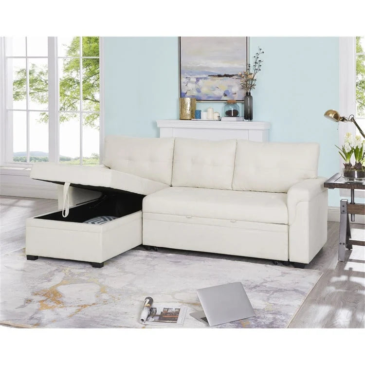 Convertible Reversible Sectional Sofa with Pull-Out Sleeper Bed, Hidden Storage Chaise, and Durable Legs