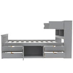 Twin/Full Size Captain Platform Bed with 4 Drawers and Storage Shelves, Solid Wood Bed Frame with Storage Bookcase Headboard