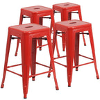 4 Pack 24 H Backless Metal Indoor-Outdoor Counter Height Stool w/Square Seat