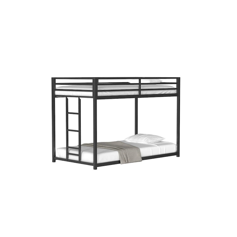 Sturdy Twin over Twin Bunk Bed Metal Black for and Adult, Low Profile Twin over twin bunk bed with Ladder and Guardrails