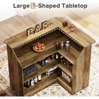 L-Shaped Bar Cabinet with Stemware Racks for Home Pub