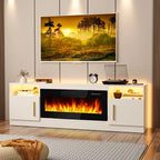 Meuble TV cheminée Bossin 70 avec cheminée électrique 36, meuble TV pour téléviseurs jusqu'à 80 pouces, lumières LED 16 couleurs/centre de divertissement