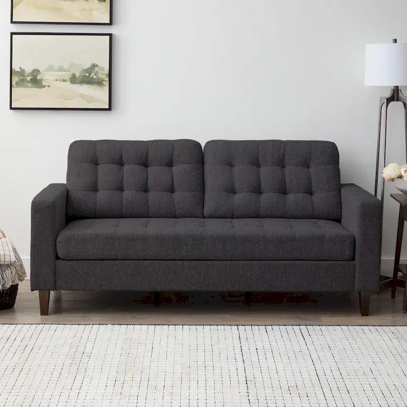 Brookside Brynn 76-in. Square-arm Faux Leather/Velvet/Fabric Sofa