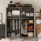 Modern Freestanding Solid Wood Wardrobe Closet With Storage Shelves