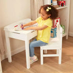 Melissa & Doug Wooden Child's Lift-Top Desk and Chair - White: Fixed Height Office Furniture Set with Storage