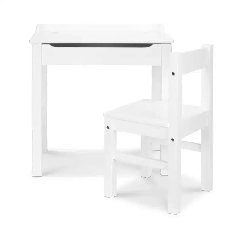 Melissa & Doug Wooden Child's Lift-Top Desk and Chair - White: Fixed Height Office Furniture Set with Storage