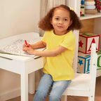 Melissa & Doug Wooden Child's Lift-Top Desk and Chair - White: Fixed Height Office Furniture Set with Storage