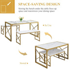 VECELO 3-pieces Dining Table with Bench, Dinning Room Table Set for 4-6, Kitchen Table with 2 Benches Dining Table Set