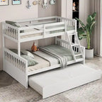 Gymax Twin Over Full Bunk Bed with Twin Trundle Convertible Platform