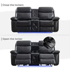 Power Reclining Sofa with Wireless Charger,Reading Light,LED Light for Living Room,Faux Leather,AC/USB Port,Cup Holder,Black