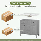 Bathroom Vanity with Ceramic Basin, Two Cabinets and Five Drawers