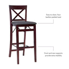 Tabouret de bar pliable en similicuir Triena X Back, expresso - Linon : siège rembourré, pieds en bois, aucun assemblage requis