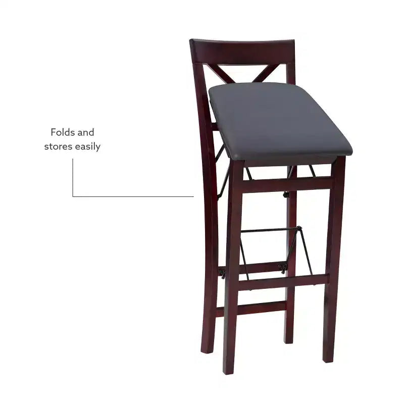 Tabouret de bar pliable en similicuir Triena X Back, expresso - Linon : siège rembourré, pieds en bois, aucun assemblage requis