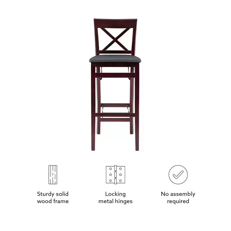 Tabouret de bar pliable en similicuir Triena X Back, expresso - Linon : siège rembourré, pieds en bois, aucun assemblage requis