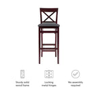 Tabouret de bar pliable en similicuir Triena X Back, expresso - Linon : siège rembourré, pieds en bois, aucun assemblage requis