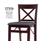 Tabouret de bar pliable en similicuir Triena X Back, expresso - Linon : siège rembourré, pieds en bois, aucun assemblage requis