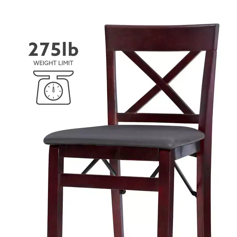 Tabouret de bar pliable en similicuir Triena X Back, expresso - Linon : siège rembourré, pieds en bois, aucun assemblage requis