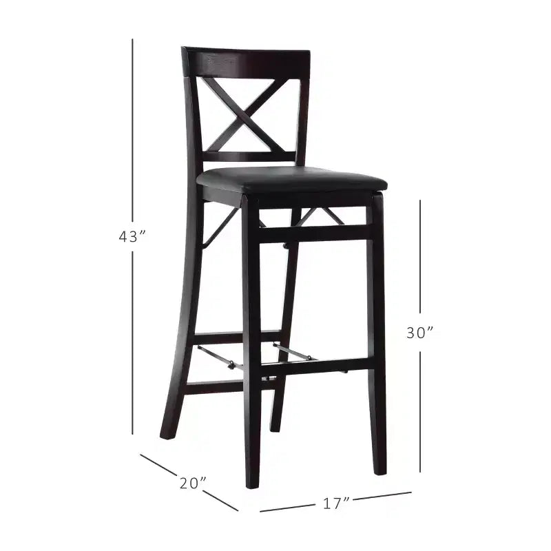 Tabouret de bar pliable en similicuir Triena X Back, expresso - Linon : siège rembourré, pieds en bois, aucun assemblage requis