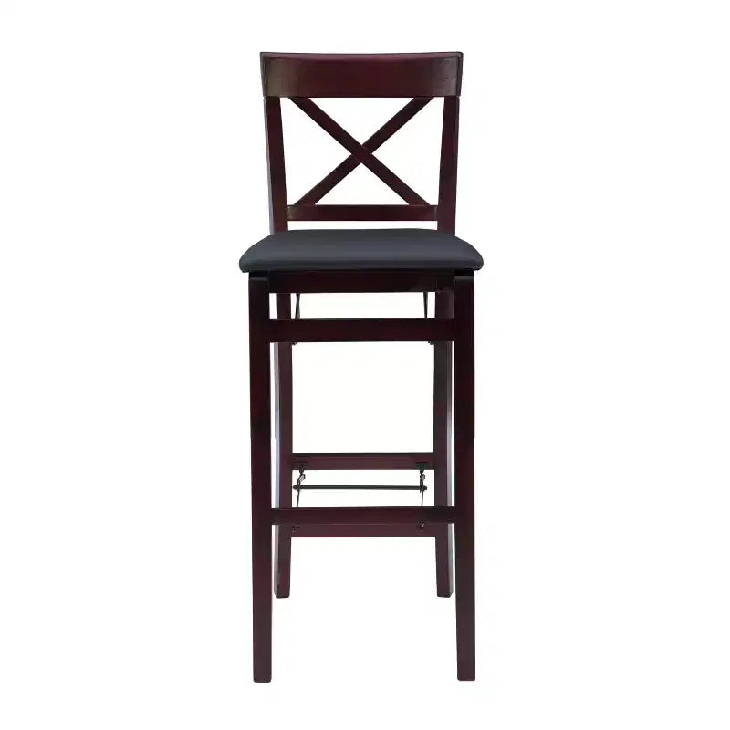 Tabouret de bar pliable en similicuir Triena X Back, expresso - Linon : siège rembourré, pieds en bois, aucun assemblage requis