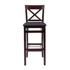 Tabouret de bar pliable en similicuir Triena X Back, expresso - Linon : siège rembourré, pieds en bois, aucun assemblage requis