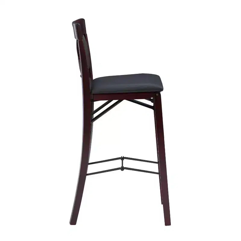 Tabouret de bar pliable en similicuir Triena X Back, expresso - Linon : siège rembourré, pieds en bois, aucun assemblage requis
