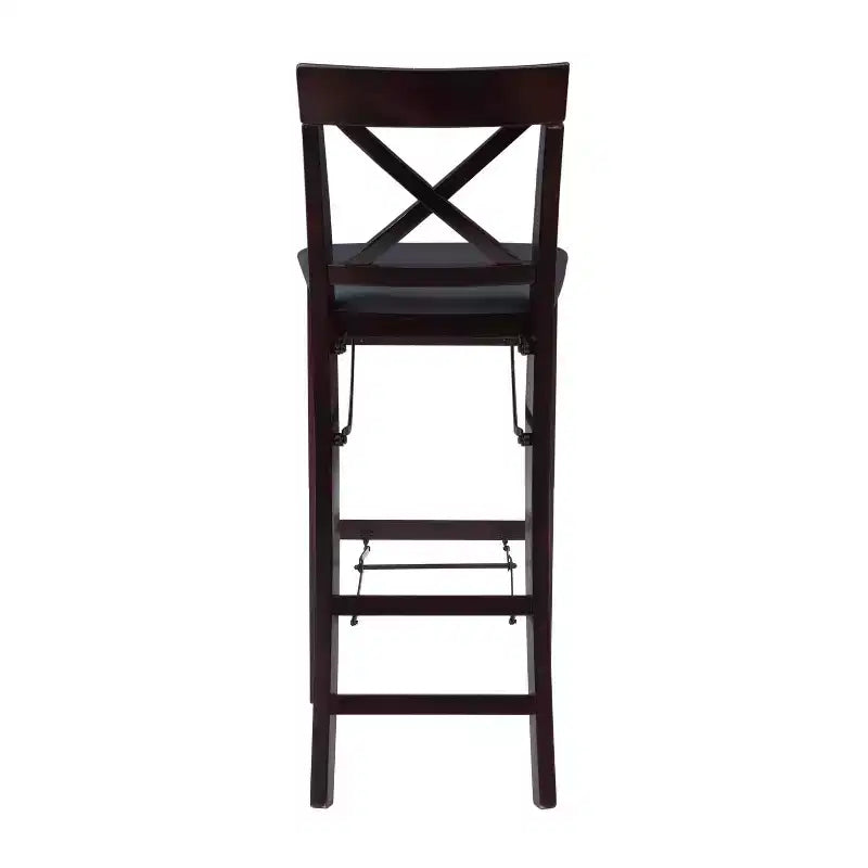 Tabouret de bar pliable en similicuir Triena X Back, expresso - Linon : siège rembourré, pieds en bois, aucun assemblage requis
