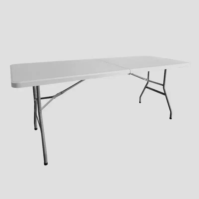 Table pliante 6 pieds Techni Home avec poignée de transport, blanc granit