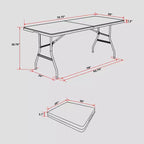 Table pliante 6 pieds Techni Home avec poignée de transport, blanc granit