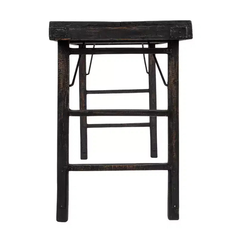 Table pliante longue en bois de récupération Storied Home vieilli, noir délavé : rustique, sans assemblage, capacité de 125 kg