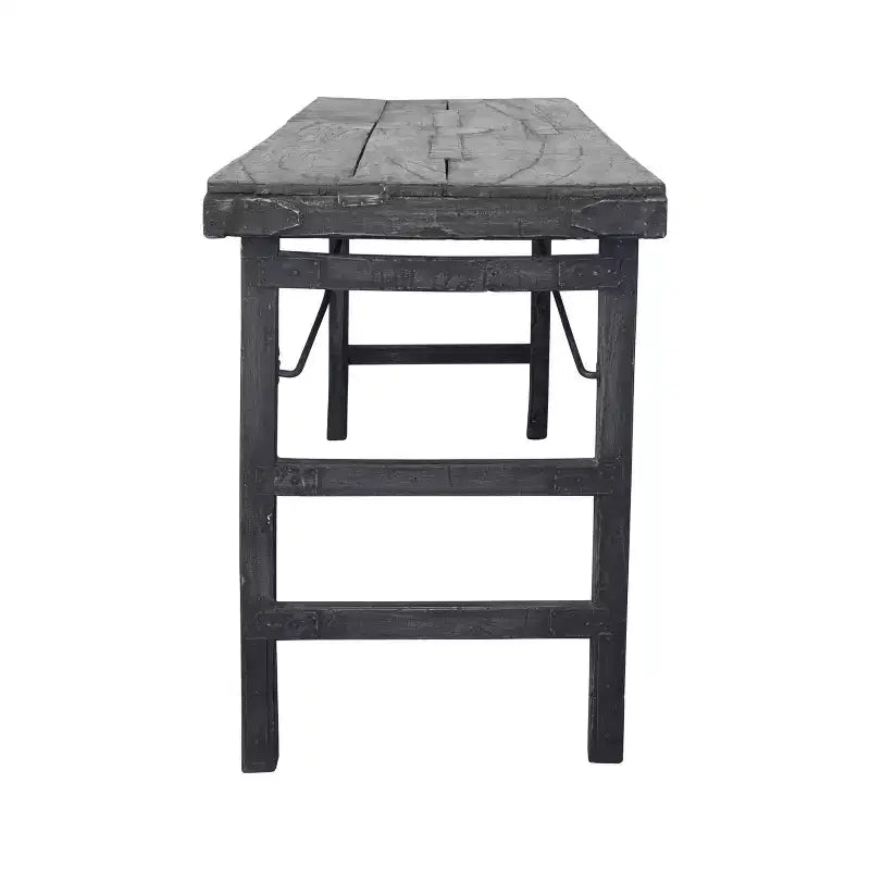 Table pliante longue en bois de récupération Storied Home vieilli, noir délavé : rustique, sans assemblage, capacité de 125 kg