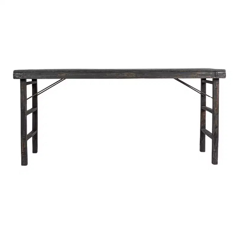 Table pliante longue en bois de récupération Storied Home vieilli, noir délavé : rustique, sans assemblage, capacité de 125 kg
