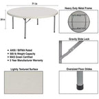Table ronde pliante Hampden Furnishings, collection Baldwin, 71 po, grise : Résistante aux taches, 12 places, aucun assemblage requis