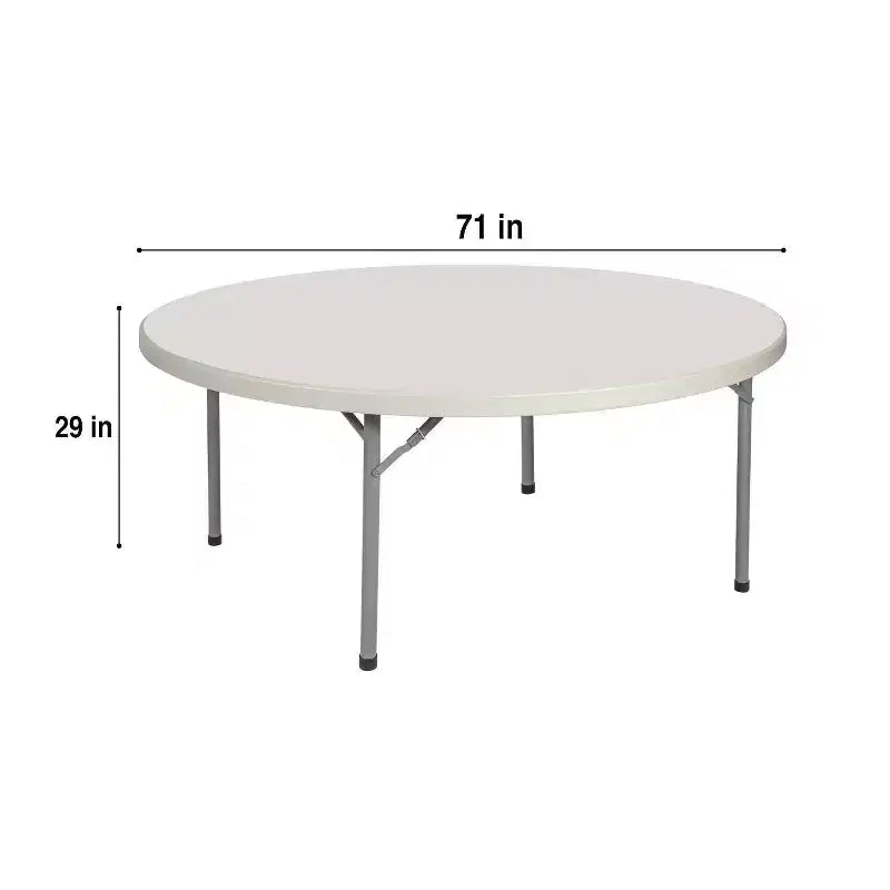 Table ronde pliante Hampden Furnishings, collection Baldwin, 71 po, grise : Résistante aux taches, 12 places, aucun assemblage requis