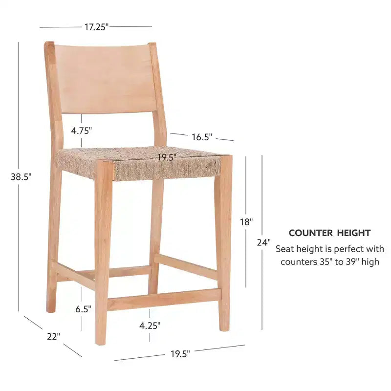 Set of 2 Clara Handwoven Seagrass Seat Counter Height Barstools Natural - Powell Company