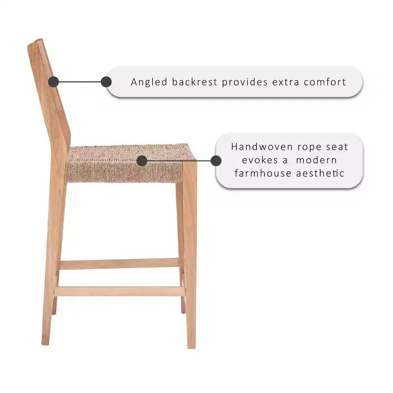 Set of 2 Clara Handwoven Seagrass Seat Counter Height Barstools Natural - Powell Company