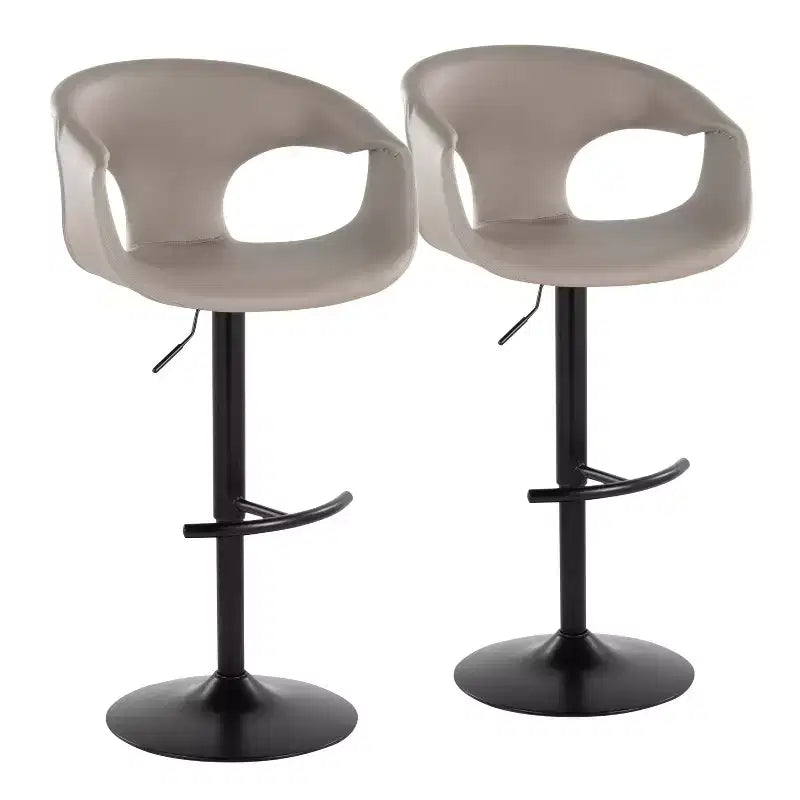 LumiSource Set of 2 Curva Adjustable Barstools Black Metal/Light Gray PU