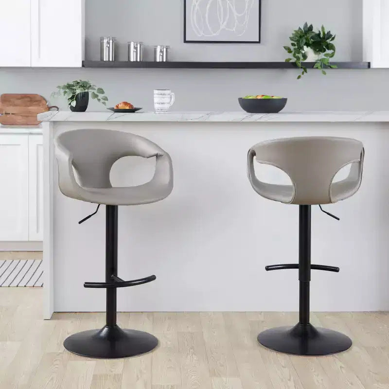 LumiSource Lot de 2 tabourets de bar réglables Curva Métal noir/PU gris clair