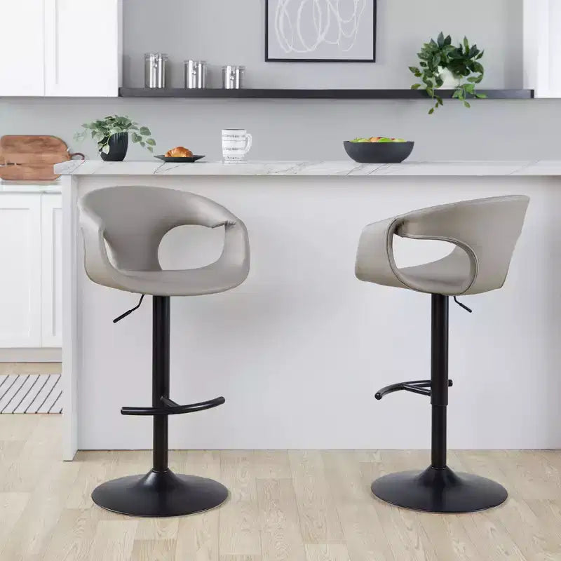 LumiSource Lot de 2 tabourets de bar réglables Curva Métal noir/PU gris clair