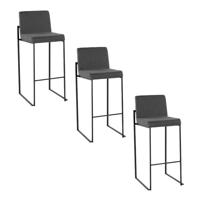 LumiSource Set of 3 Fuji High Back Barstools Black Steel/Charcoal Fabric