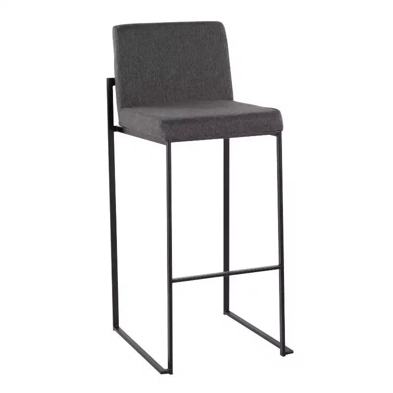 LumiSource Lot de 3 tabourets de bar Fuji à dossier haut en acier noir/tissu anthracite