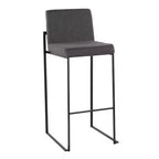 LumiSource Lot de 3 tabourets de bar Fuji à dossier haut en acier noir/tissu anthracite