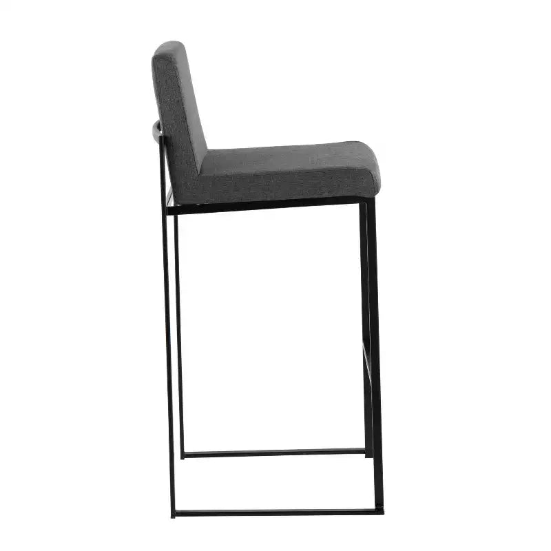 LumiSource Lot de 3 tabourets de bar Fuji à dossier haut en acier noir/tissu anthracite