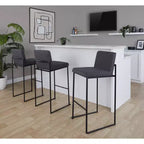 LumiSource Lot de 3 tabourets de bar Fuji à dossier haut en acier noir/tissu anthracite