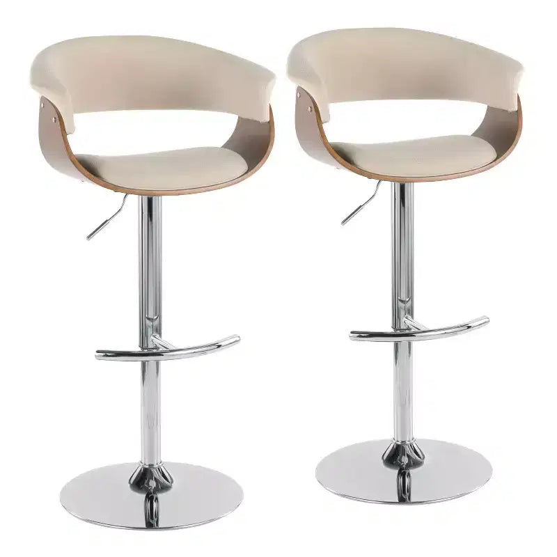 Set of 2 Vintage Mid-Century Modern Adjustable Barstools Cream: Swivel, Footrest, Polyester - LumiSource