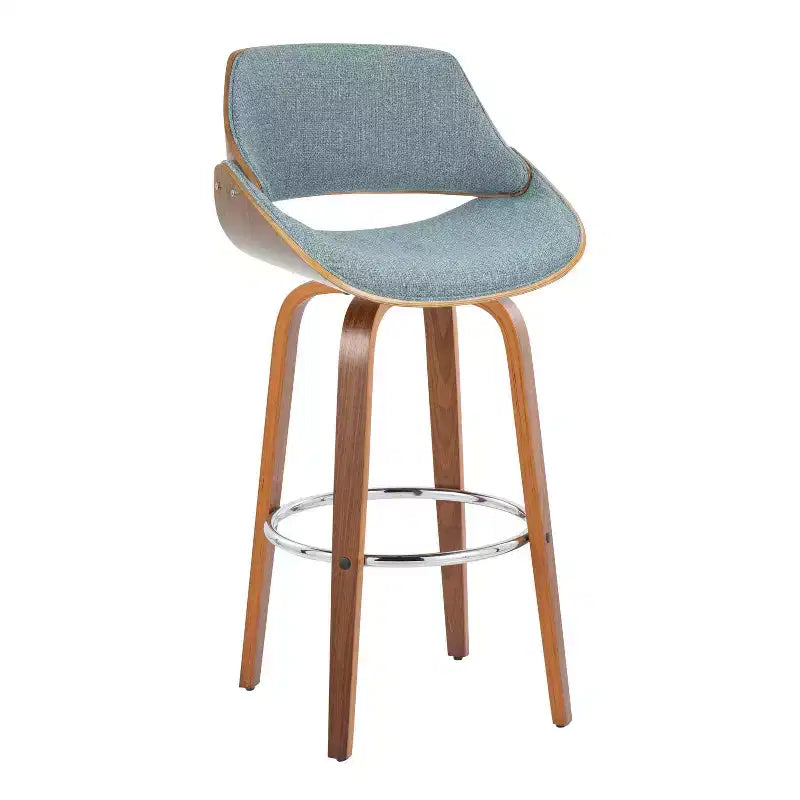 Lot de 2 tabourets de bar Fabrizzi Noyer/Chrome/Bleu : LumiSource, hauteur fixe, pivotants, pour îlot de cuisine